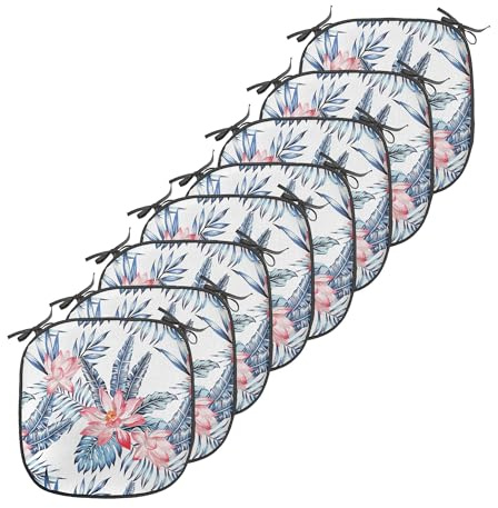 Ambesonne Tropical Chair Seating Cushion Set of 8, Leaves of Banana Palm and Lilies Hawaii Brazil Botanical Watercolor Art, Anti-Slip Seat Padding for Kitchen & Patio, 16x16, Coral Orange and Blue