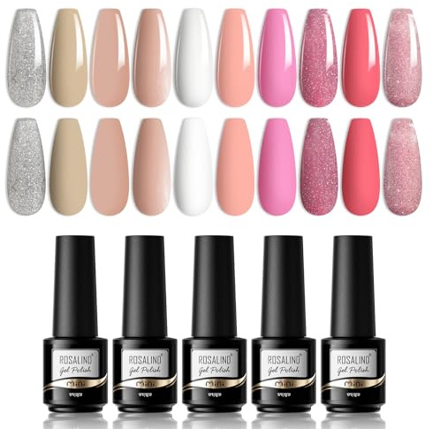 ROSALIND UV Nagellack Weißer Nude Glitzer Rosa 10 Farben Gellack Set