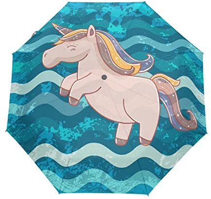 Einhorn Pferd Regenschirm Automatik Auf-Zu Taschenschirm Umbrella Kompakt Schirme für Jungen Mädchen Strand Frauen