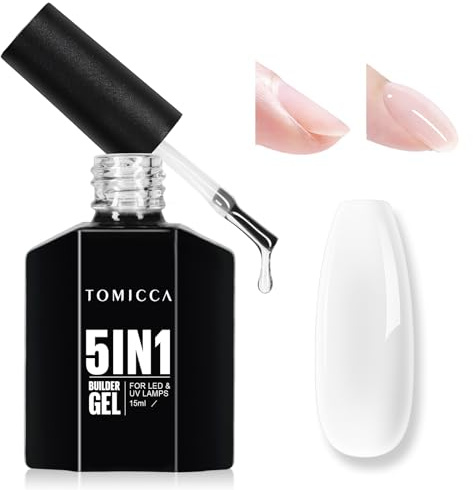TOMICCA 5 in 1 Builder Gel für Nägel Clear 15ml | Builder-Nail UV/LED Gel Nägel Gummy Base Aufbaugel für Gelnägel Nagelverlängerung Reparatur Nagelstärkung