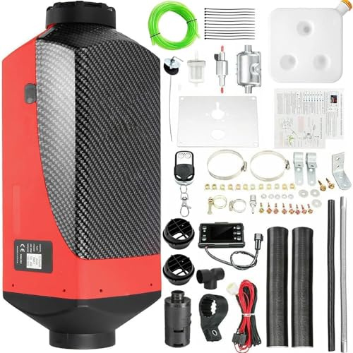 PRIJESSE Diesel Air Heater, 12V 5KW Parking Heater Diesel Night Heater with Silencer LCD Monitor Thermostat Remote Control 10L Tank For Car Trailer Truck Van SUV Boat Lorry Bus RV Touring(Red)
