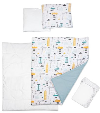 Baby Comfort 5 Piece Toddler Bedding Duvet Pillow with Covers & Jersey Sheet fits 95x65cm Travel Cot 12M+ (City)