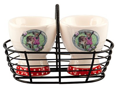 MamboCat 2er Set Keramik Eierbecher Design: REH - inkl. Metallkörbchen