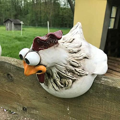 Voihamy Hühnerzaun Dekoration – Keramik Huhn Gartendeko - Hühner Deko Figuren Zaun - Hühner Deko Garten Statuen Outdoor Dekoration – Gartenstecker Keramik - Lustiges Gesicht Hühnerzaun Ornament