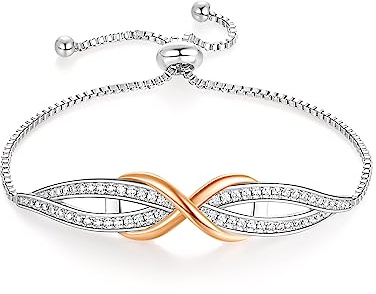 Angelady Infinity Bracelet for Womens, Silver Infinity Bracelets Bangles for Women Rose/Yellow Gold Bracelets Ladies Bracelets Birthday Mother's Day Gifts for Women/Mum/Wife