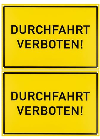 Hinweisschild DURCHFAHRT VERBOTEN!, 2 Stück, 30 x 20 cm, 1 mm starkes PVC Schild mit Bohrlöchern, Schilder Privatweg, Einfahrt privat Warnschild, Verbotsschild Privatgrundstück, Durchgang untersagt