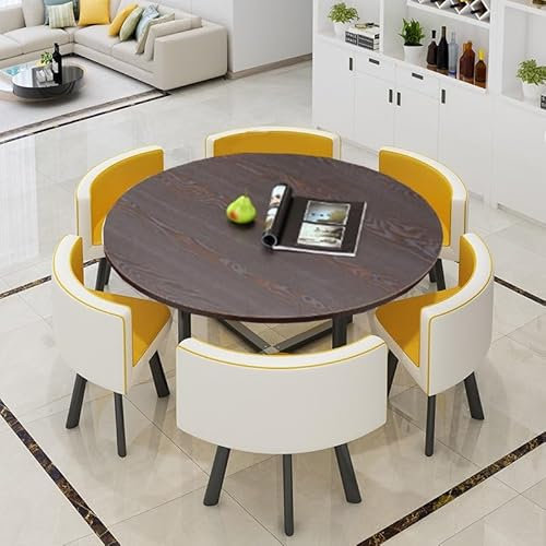EYEWEB Rund Esstisch mit 6 Stühlen Set, Konferenztisch Schreibtisch Couchtisch mit Stühlen Küchentisch Set,Freizeittisch Besprechungstis Dining Table Set(Geel)