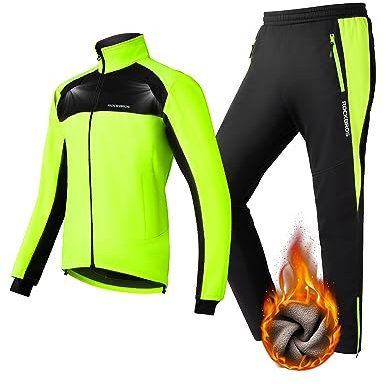 ROCKBROS Fahrrad Jacke + Hose Set Winter Thermo Fahrradbekleidung Hohe Sichtbarkeit & Winddicht Softshelljacke und Radlerhose für Outdoor-Aktivitäten wie Radfahren, Klettern, Wandern