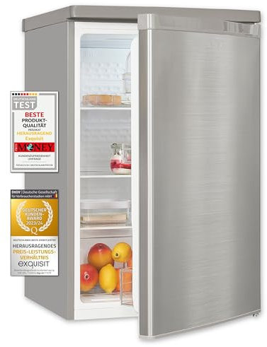 Exquisit Vollraumkühlschrank KS16-V-040D inoxlook | Kühlschrank ohne Gefrierfach freistehend 126 L Volumen | Edelstahloptik