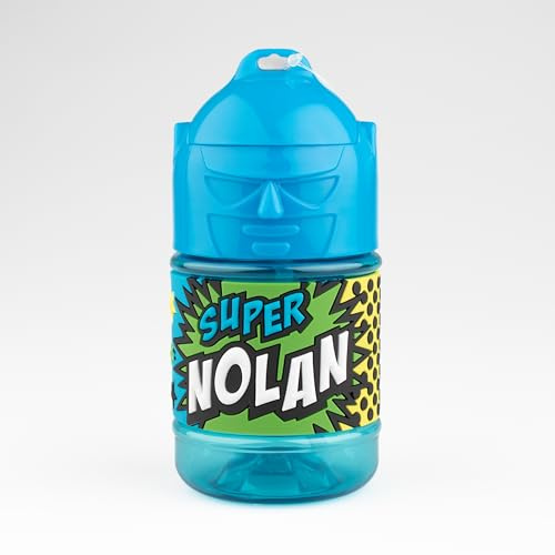 Super Nolan Kinder-Trinkflasche mit Strohhalm, personalisierbar