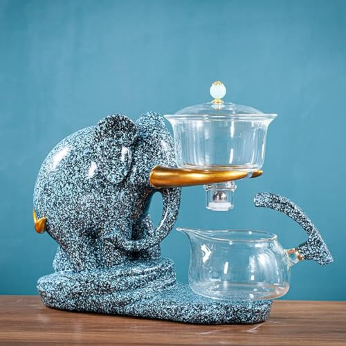 QQLADY Théière en Verre résistant à la Chaleur avec Base, Service à thé créatif en Forme d'éléphant, Service à thé Automatique, théière et Tasse