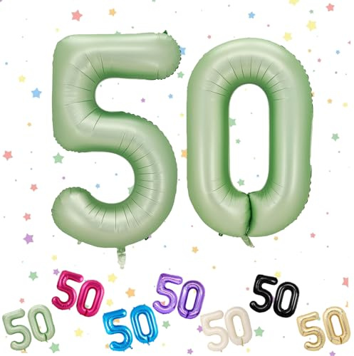 Grün Luftballon 50, Folienballon Zahl 50, 40 Zoll Helium Ballons 5 & 0, 50. Geburtstag Deko luftballon, Salbeigrün Luftballon 50. Geburtstag für Männer Frauen 50th Geburtstagsdeko Jubiläum Party Deko