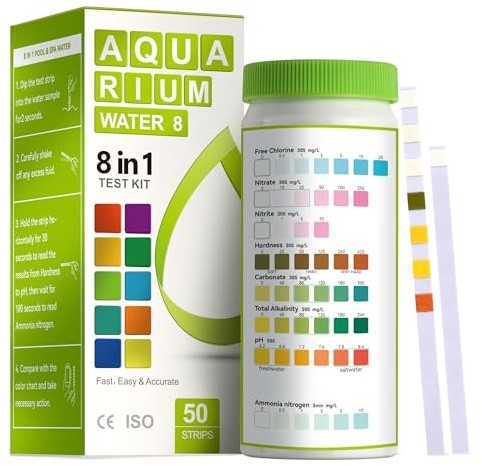 AAwipes 8-in-1 Aquarium Test Kit for Fish Tanks - Quick & Accurate Water Testing Strips for Aquariums & Ponds. Tests pH, Ammonia, Alkalinity, Hardness, Chlorine, etc. (K02-50)