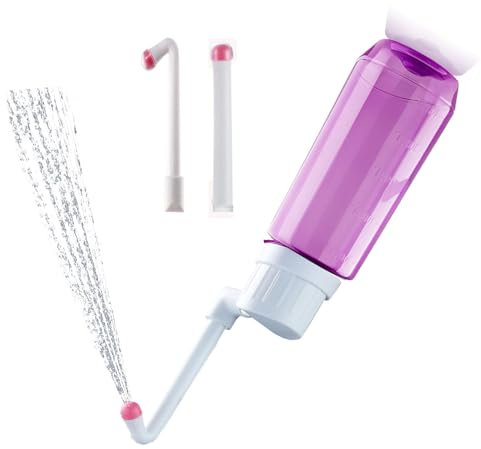 Brigtviee Bouteille Périnéale - Bidet Portable Post-Partum, Soulage Douleurs Périnée - Bouteille Compressible 500ml, Peri Bottle avec Embout Coudé 60°, Buse Droite, Sac Rangement Lavable