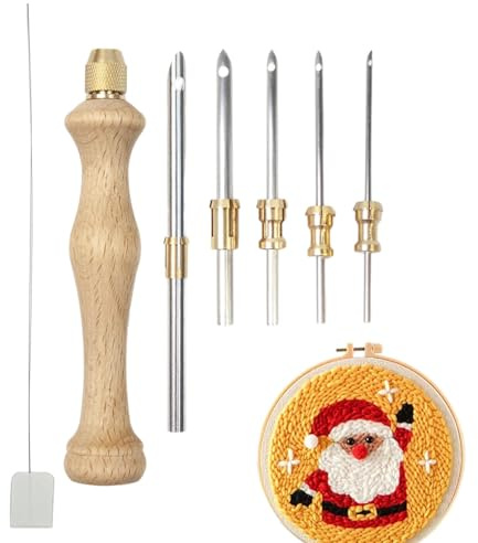 Genérico Kit De Aguja Perforadora, Aguja Perforadora Para Bordar, Kit De Bolígrafo Mágico Para Bordar, Kit De Aguja Perforadora, Bolígrafo De Aguja Para Bordar Con Mango De Madera