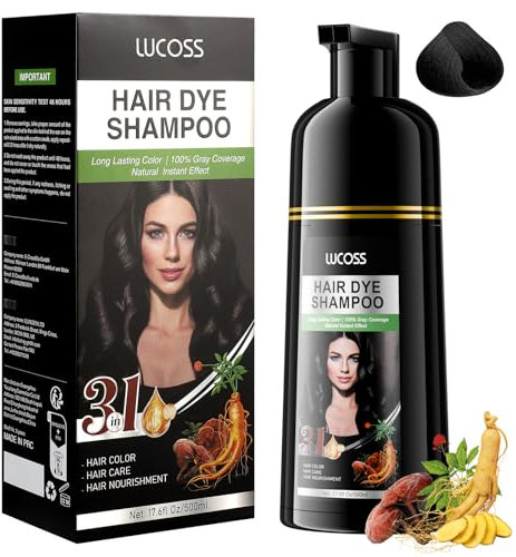 Schwarz Haarfärbeshampoo für Männer & Frauen, Semi-permanente Black Hair Shampoo, Instant Hair Color Shampoo, Einfach & schnell Haarfarben Shampoo Haarfärbemittel Haarfärbung langanhaltende Farbe