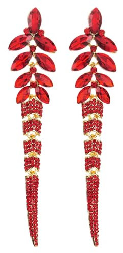 Art Déco Rouge Cristal Fleur Boucles d'oreilles Strass Cluster Chandelier Lustre Long Couleur Or Statement Déclaration