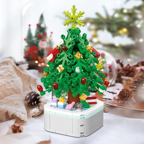 RANJIMA Weihnachten Bausteine Set, Weihnachtsbaum Bauklötze Spielzeug Set, Weihnachten Baukasten Display Weihnachtsszene Building Blocks Kinderspielzeug für Jungen Mädchen Kinder und Erwachsene