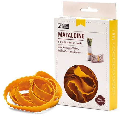Monkey Business Mafaldine pastadesign silikonband – elastiska, superstarka band för köket eller på resan (Mafaldine – uppsättning med 8) (set med 8)