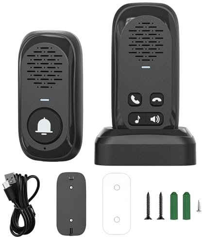 Irishom Sonnette d'Interphone sans Fil RF433 avec 1 Capteur Intérieur Portée de 984 Pieds, Carillon de Porte d'Appel Vocal en Temps Réel Etanche IP44 pour Maison/Bureau/Entreprise