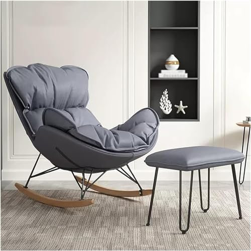 SZITW Schaukelstuhl für das Wohnzimmer, gepolsterter Schaukelstuhl, bequemer Lounge-Seitenstuhl mit Ottomane, Freizeitsofa, Liegestuhl, Bequeme Lesestühle (Farbe: Grau-2)