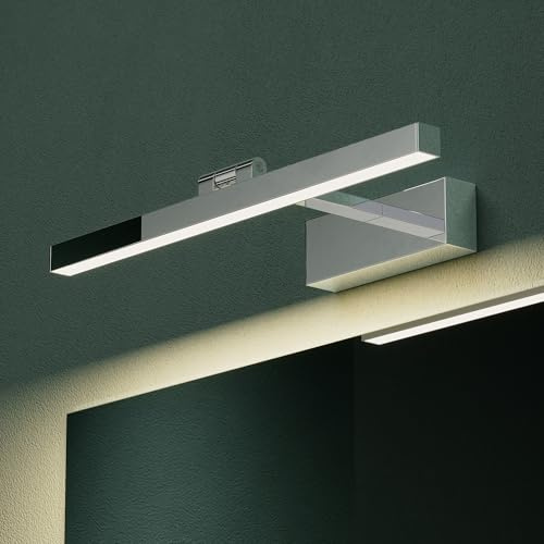 Mai & Mai Spiegelleuchte Bad 180° drehbar 40cm LED Spiegellampe Badezimmer | 4000K Wandleuchte Badezimmer, 9W Badezimmerlampe für Spiegel, klare Neutralweiß Badlampe, Chrom, Strahlenschön