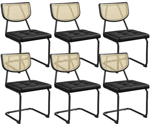 Yaheetech Esszimmerstühle 6er Set Küchenstuhl Rückenlehne Rattan, Schwarz | Schwingstuhl aus Kunstleder, Metallgestell bis 136 KG belastbar, Polsterstuhl fürs Esszimmer/Küche/Wohnzimmer/Restaurant