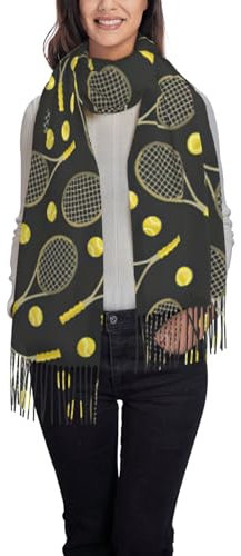 Yaxinduobao Long châle tendance pour femme automne hiver chaud mode châle à franges grand lama animal alpaga cactus tropical écharpe, Raquettes et balles de tennis amusantes., Taille unique