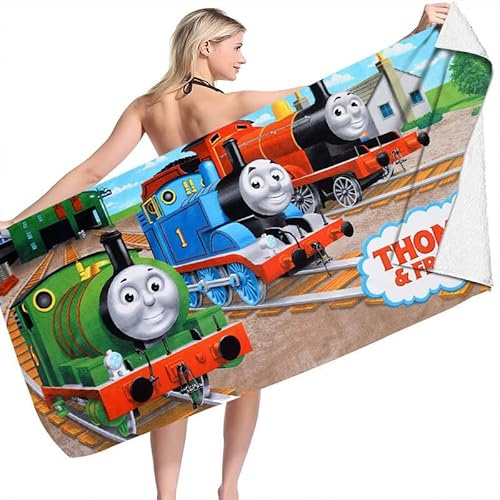 RFJYGWQM Train Beach Towel Kids, Tho-mas Kids Super Soft Beach Soft Towel, Train Themed Beach Pool Lightweight Towel Beach Holiday Essentials Travel Towels for Boys Kids Girls