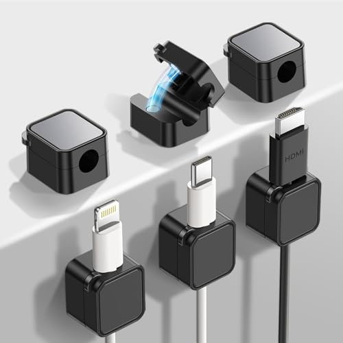 GeeMiLo Kabelhalter Kabelclips Kabelorganizer, 6 Stück Kabelmanagement, Magnetische Kabelklemmen, Selbstklebend Cablemanagement für Netzkabel/HDMI/Ladekabel/USB, Schreibtisch/Nachttisch (Schwarz)