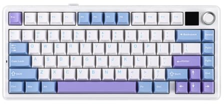 QPSJXN F75 MAX 75 por ciento de Teclado mecánico de Junta en Caliente con Pantalla TFT Bluetooth 2.4GHz inalámbrica para PC y por(White Blue)