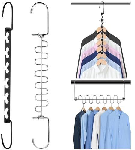 2 Stück Kleiderbügel Platzsparend, Faltbar rutschfeste Hosenbügel, Edelstahl Clothes Hanger, Mehrfach Kleiderbügel Verbindungshaken für Kleidung, Hosen, Jeans, Anzug, Kleider und Schals