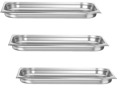 HENDI Gastronormbehälter, Temperaturbeständig von -40° bis 300°C, Heissluftöfen-Kühl- und Tiefkühlschränken-Chafing Dishes-Bain Marie, 5L, GN 1/1, 530x325x(H) 40mm, Edelstahl (Packung mit 3)