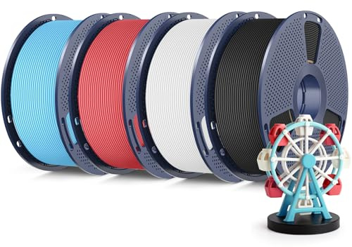 SUNLU 4KG High Speed Matte PLA Filament, Glattes mattes PLA 3D Druckerfilament, 600mm/s schneller 3D Druck trifft auf Robustheit, Insgesamt 4kg, 1kg pro Spule, Schwarz+Weiß+Kirschrot+Himmelblau