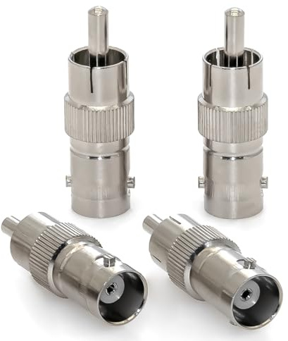Ahoaepy Lot de 4 connecteurs BNC femelle vers RCA mâle, coupleur BNC RCA adaptateur coaxial en cuivre pour moniteur de télévision/caméra de vidéosurveillance/systèmes DVR