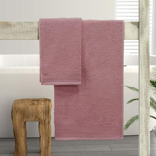 Vionara Home Set Asciugamani 1+1 (Viso + Ospite) in Spugna 550gr, 100% Cotone, Asciugamani per Bagno, Palestra, Hotel e Spa, Morbidi e Assorbenti (Rosa Antico, Set 1+1 (Viso + Ospite))