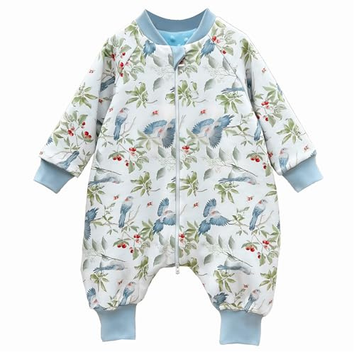 WTYbaby - Sacco nanna con piedi, 1,5 Tog, in pile, a maniche lunghe, per tutto l'anno, per ragazzi e ragazze, altezza 90-100 cm, colore: Blu