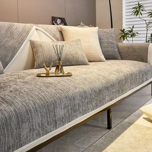 Sofa Überzug, Couch Überzug L Form 1/2/3/4 Sitzer, Neue Weiche Chenille Sofa Cover, Sofabezug Ecksofa rutschfeste Sofaschoner, Sofadecken für Sitzfläche (Grey,90 * 210cm)