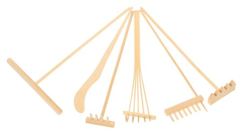 ULTECHNOVO Lot De 6 Mini Râteaux en Bambou pour Jardinage De Plantes en Pot, Accessoires Décor Service à Thé, Outils Fengshui, Décoration Bureau Et Maison, Outils Sable pour Plantes en Pot
