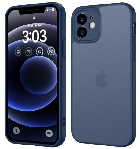 ORDA für iPhone 12 Hülle, Vollständiger Kameraschutz Stoßfest, DunkelBlau | Matt Handyhülle für iPhone 12, Kratzfest Transluzente Rückseite Schutzhülle, Anti-Fingerabdruck Case