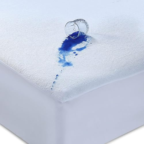 King Waterproof Mattress Protector Extra Deep Fitted Sheet Style Soft Breathable Terry Top Non Noisy Elastic Skirt Hypoallergenic Bed Cover White