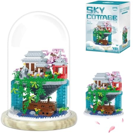 Pfirsichblüten Pool Baumhaus Bausteine Bausatz, 1619 Teile Architektur Pfirsichblüten Teich Modular Haus Bauklötze Kit mit Staubschutzhülle, Modular Haus Modellbausatz für Erwachsene und Teens