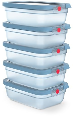 EMSA oneClick, Vorratsdose, One-Click System, Hält Lebensmittel 2x Länger Frisch, 100% Auslaufsicher, Made in Germany, Blue, 5-teiliges Meal-Prep Set 5× 1,2 L / 40,6 fl.oz, N1231200