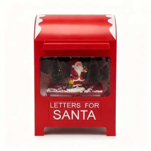 Glac Store Cassetta Postale Natalizia Luminosa con Musica e Neve, 15x11,8x23 cm, Rossa, Alimentazione USB o Batterie (Babbo Natale)
