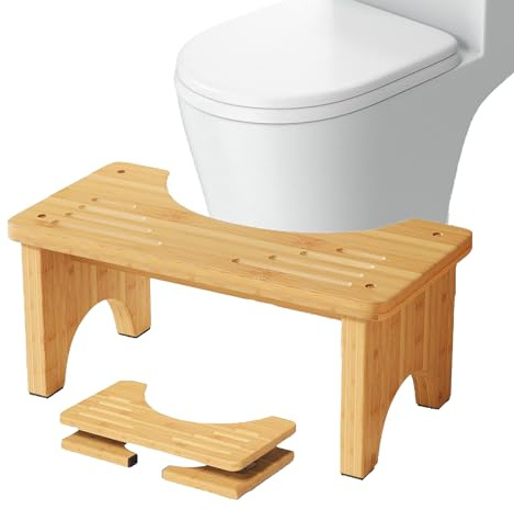 Bamboo Potty Stool for Adults, Toilet Stool Squatting Step Stool for Adults, Kids & Elderly, Anti-Slip| Easy Clean, Bathroom Step Stool for Proper Sitting Sosture During Defecation
