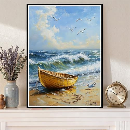 Diamond Painting Playa Diamond Painting Adultos Manualidades Punto de Cruz Diamante Arte de Cristal Kit, 5D DIY Pintura de Diamante Niños Kit Completo para Decoración y Regalo 30x40cm Bote Z#-1539