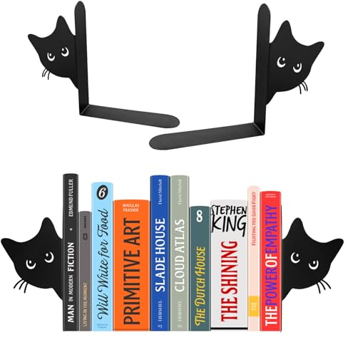 2 Pezzi Fermalibri in Metallo, Porta libri a Forma Di Gatto, Fermalibri Creativo in Metallo a Forma Di Gatto, Porta libri per Bambini, Adatti a Librerie di Scuole, Uffici e Camere dei Bambini (Nere)