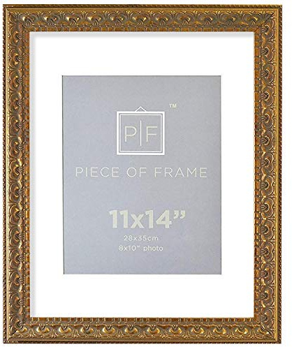 Golden State Art, 11x14 Ornate Finish Photo Frame, with White Mat for 8x10 Picture & Real Glass, Color: Bronze