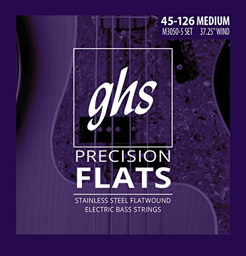 GHS Strings M3050-5 - Flats de précision pour contrebasse 5 cordes, acier inoxydable à plat, Enroulement de 37,25 pouces, moyen (.045 à .126)