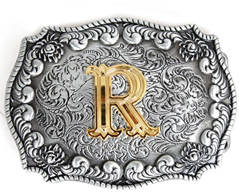 LKMY Herren Gürtelschnalle Buchstabe mit echter Goldauflage Western Buckle,English Letter Belt Buckle A~Z (R)